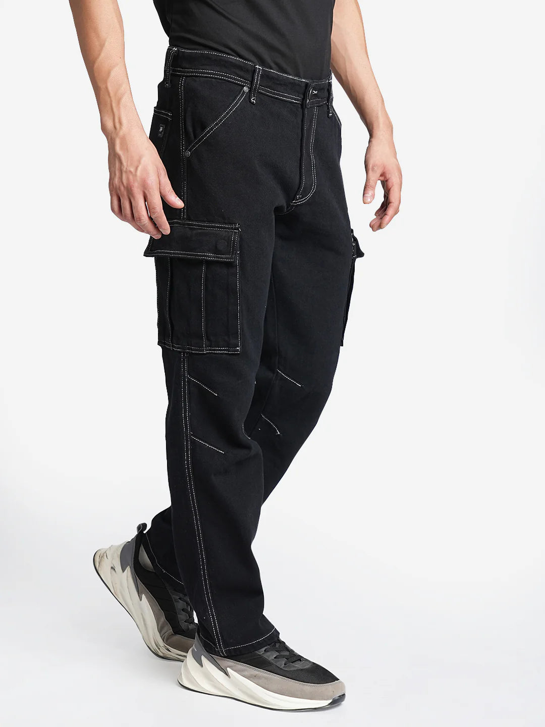 Black Relax Fit Cargo Pants