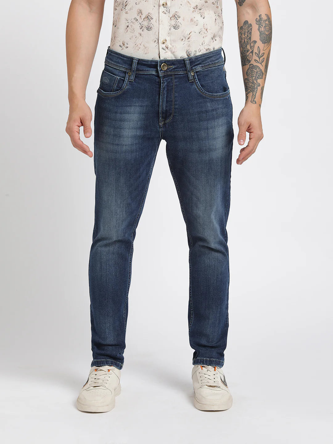 Dark Blue Slim Fit whiskered Jeans