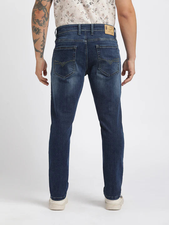 Dark Blue Slim Fit whiskered Jeans