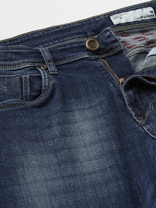 Dark Blue Slim Fit whiskered Jeans